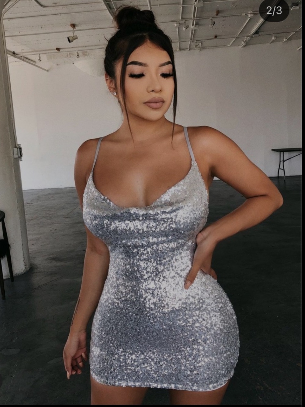 Hera Collection Silver Sequin Cowl Mini Dress